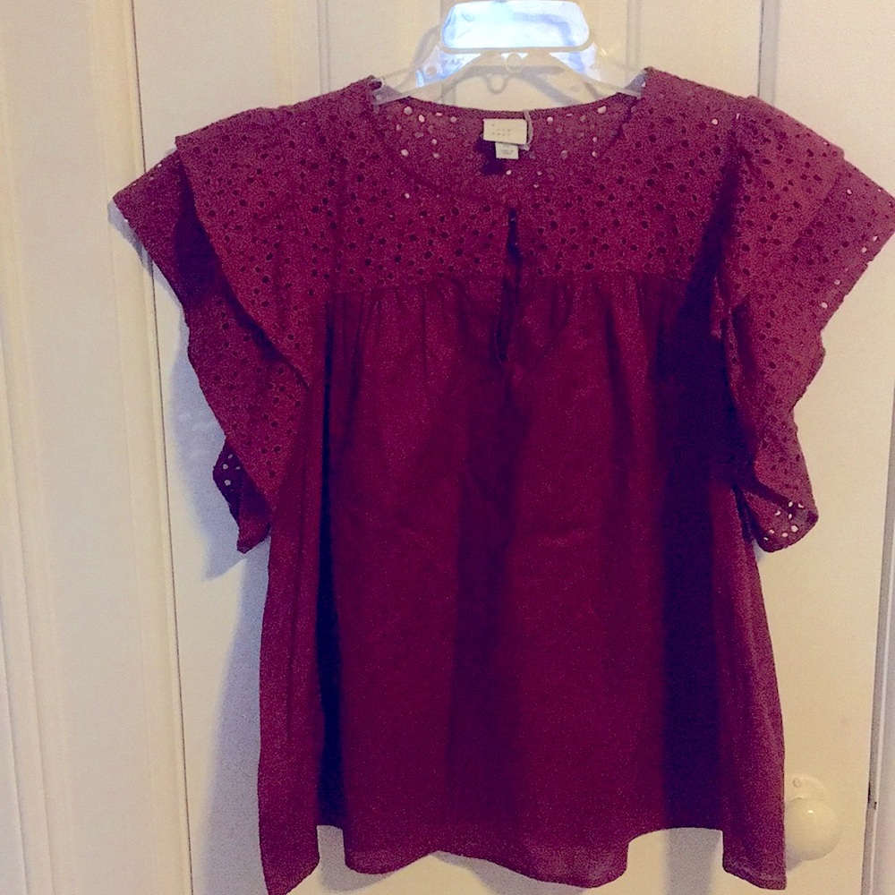 Cute Eyelet Ruffle Sleeve Top